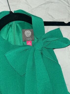 Vince Camuto Emerald Green Bow-Neck Sleeveless Mini Dress
